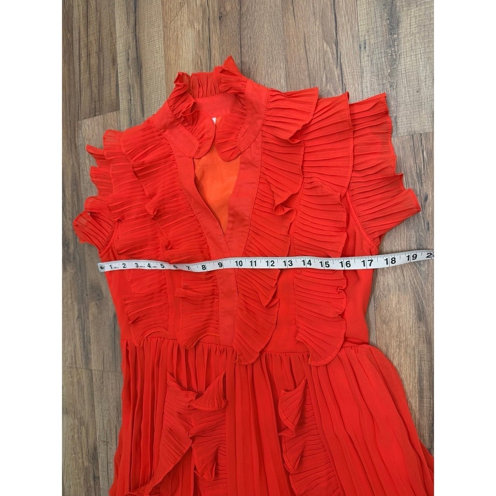 Liu Han Red Chiffon Ruffle Pleated A-Line Midi Dress Size M Cocktail - Picture 9 of 9